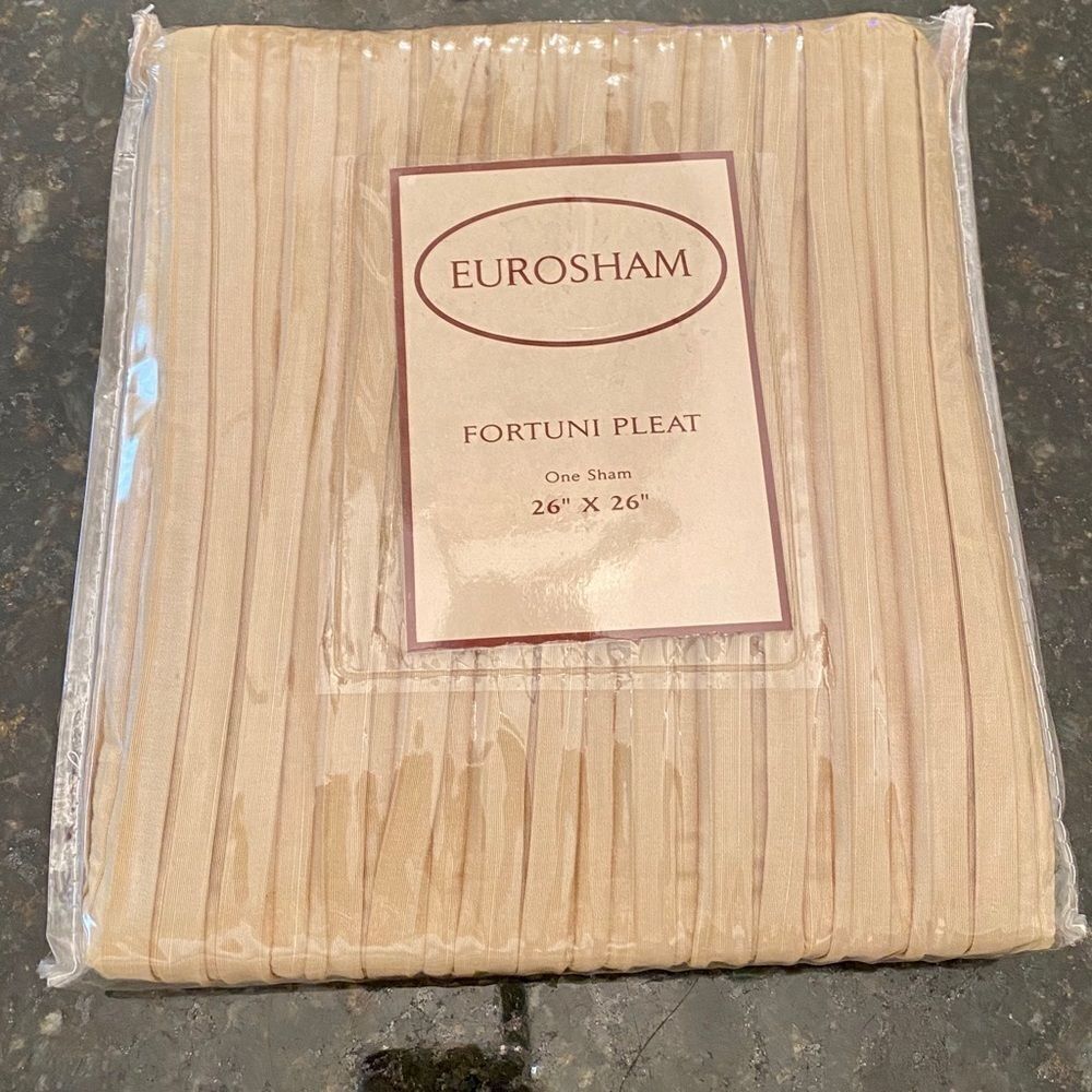 Pleated 26” EuroSham new Tan/Gold Stripe